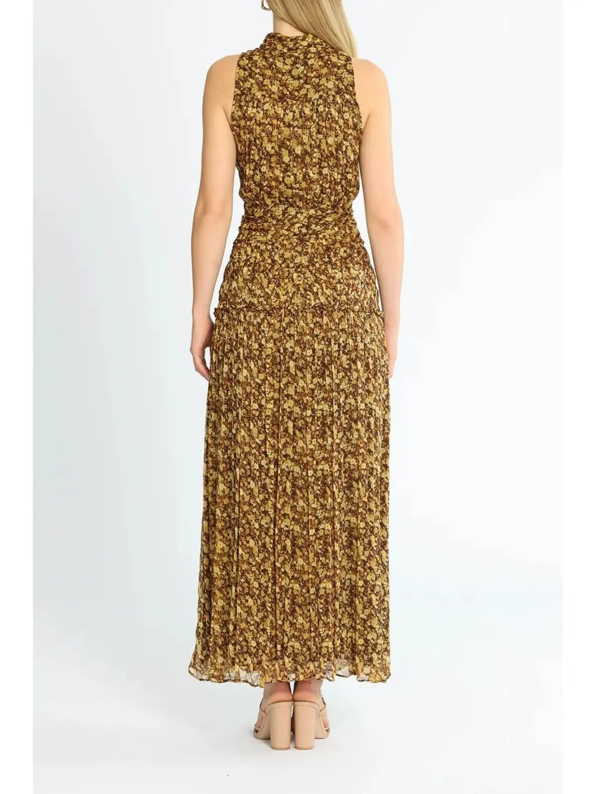 Shona Joy Carmela Sleeveless Midi Dress Khaki Print Size AU 6 photo 3