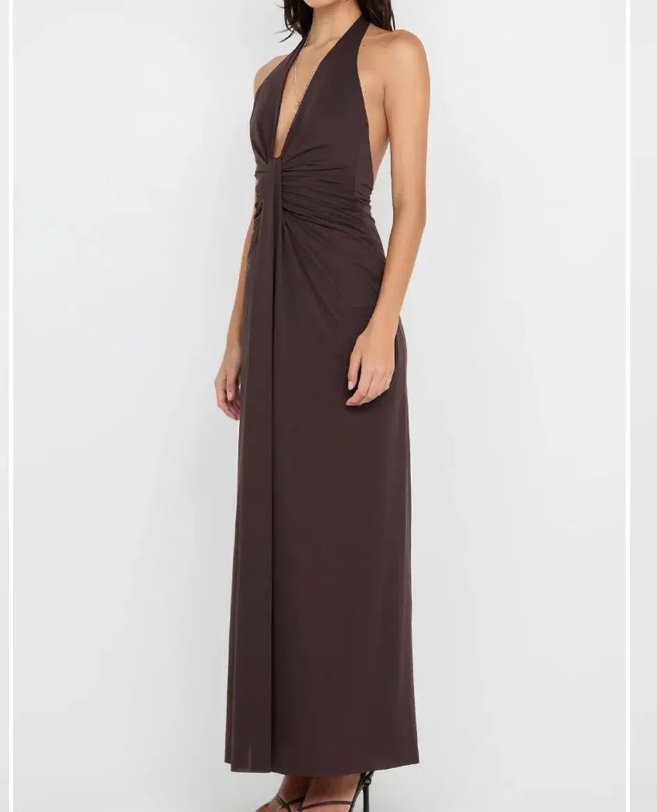 Bec & Bridge Tillie Drape Maxi Dress Brown Size 8 photo 2