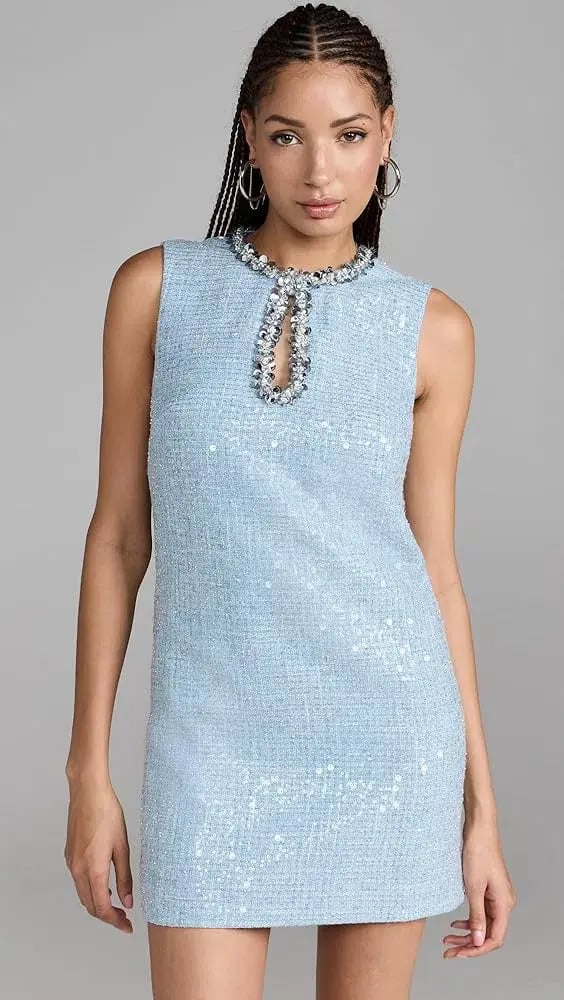 Self-Portrait Sequined Bouclé Mini Dress Blue Size 10 photo 2