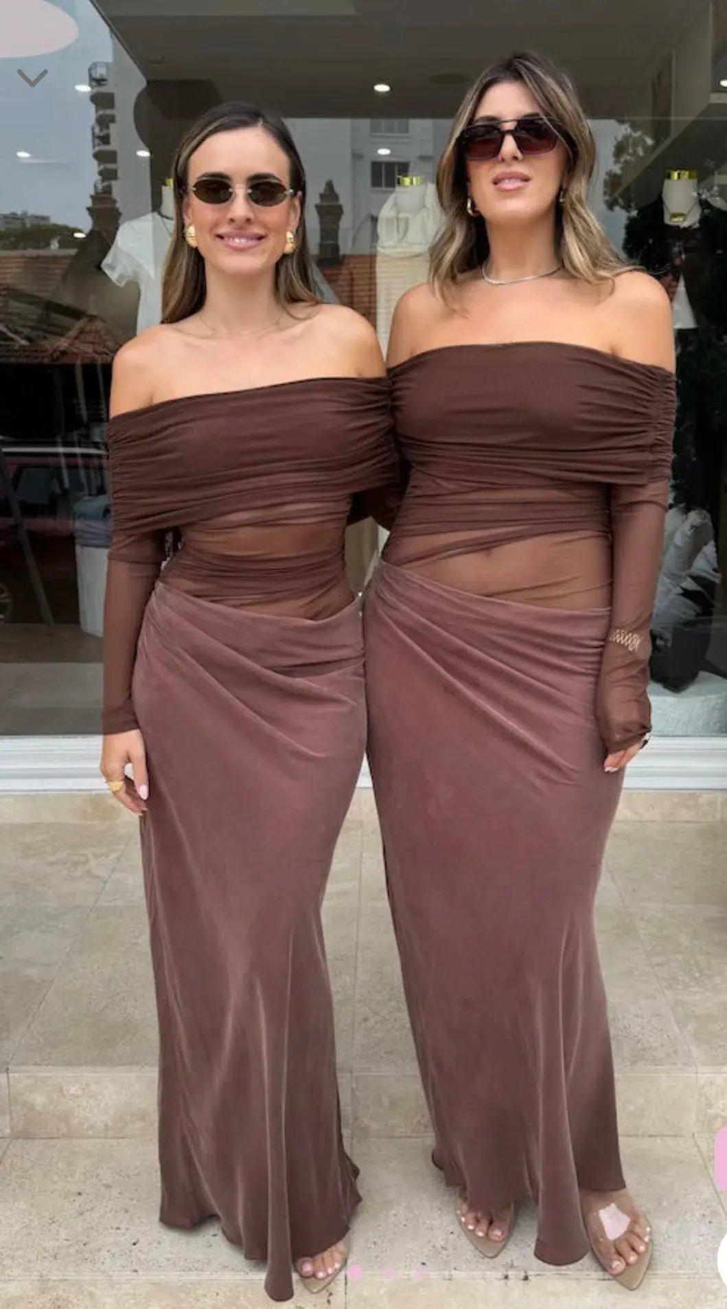 Benni - Yasmin off shoulder Maxi Dress in Chocolate - Size 10 photo 3