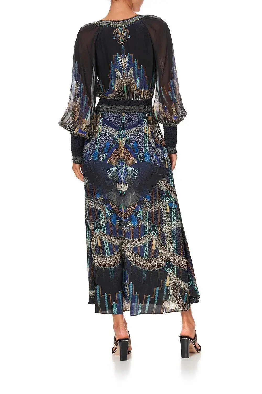 Camilla Black Dress With Shirred Waist in Dripping In Deco Size 8 photo 2