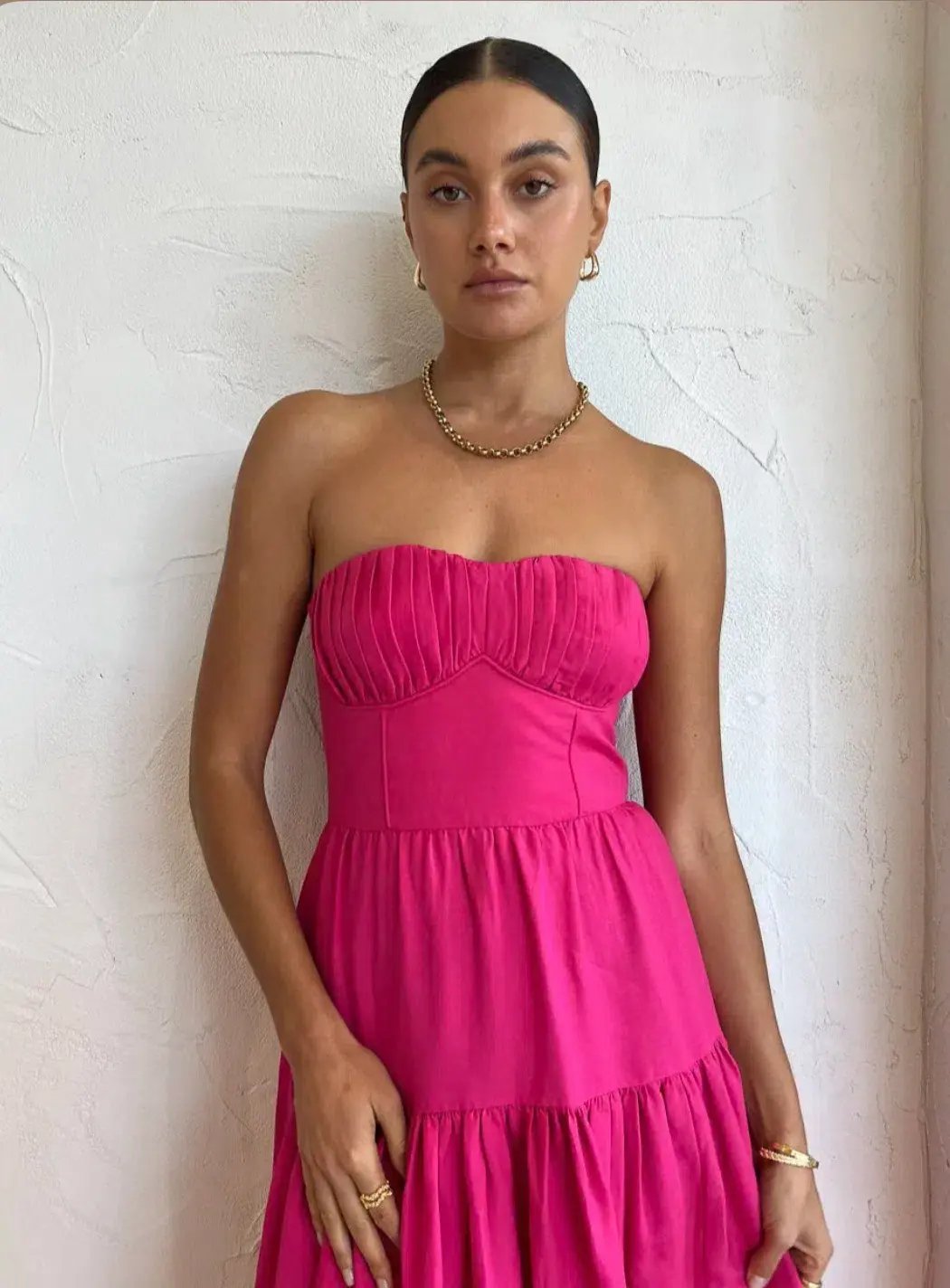 Shona Joy Joanine Linen Ruched Midi Dress Pink Size 10 / M photo 2