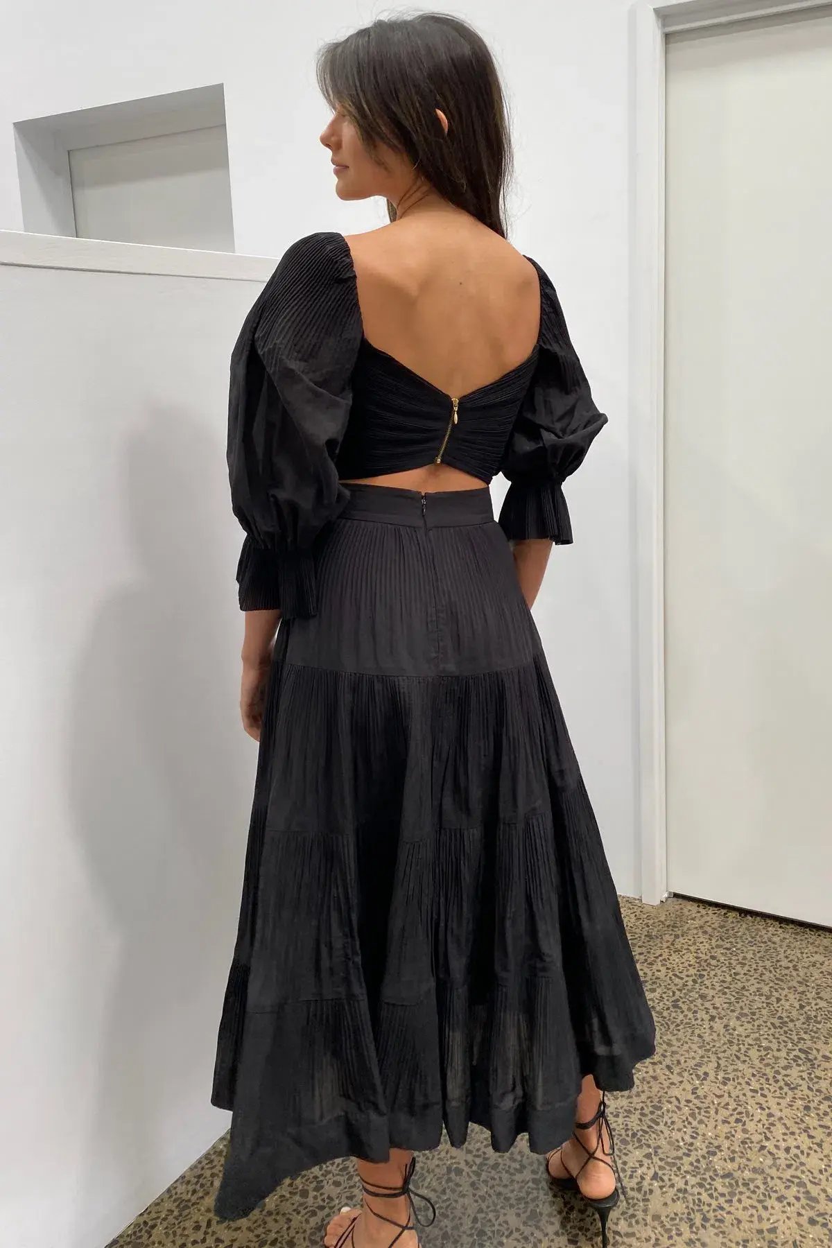 Zimmermann Pleated Midi Skirt in Black Size 1/AU 10 photo 3