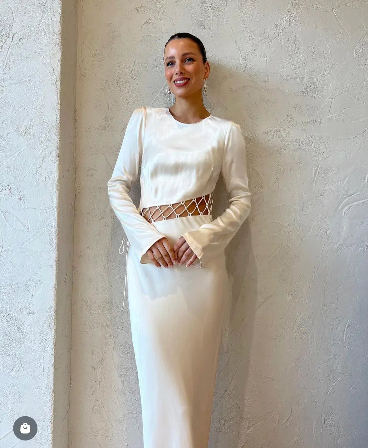 Shona Joy Arienzo Asymmetrical Lace Up Maxi Dress In Cream Size 6 photo 3