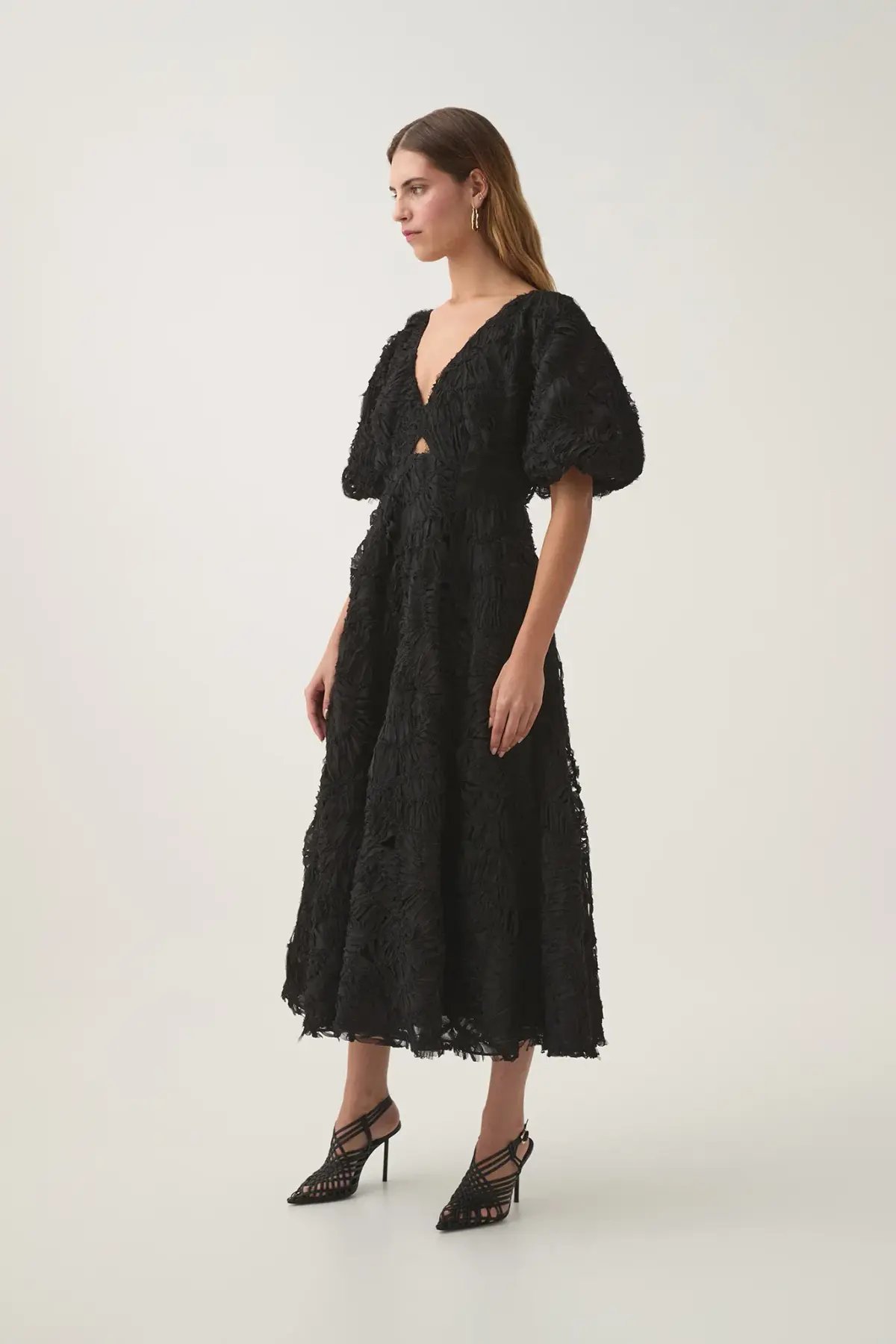 Aje Florential Textured Midi Dress Black Size 14 photo 3