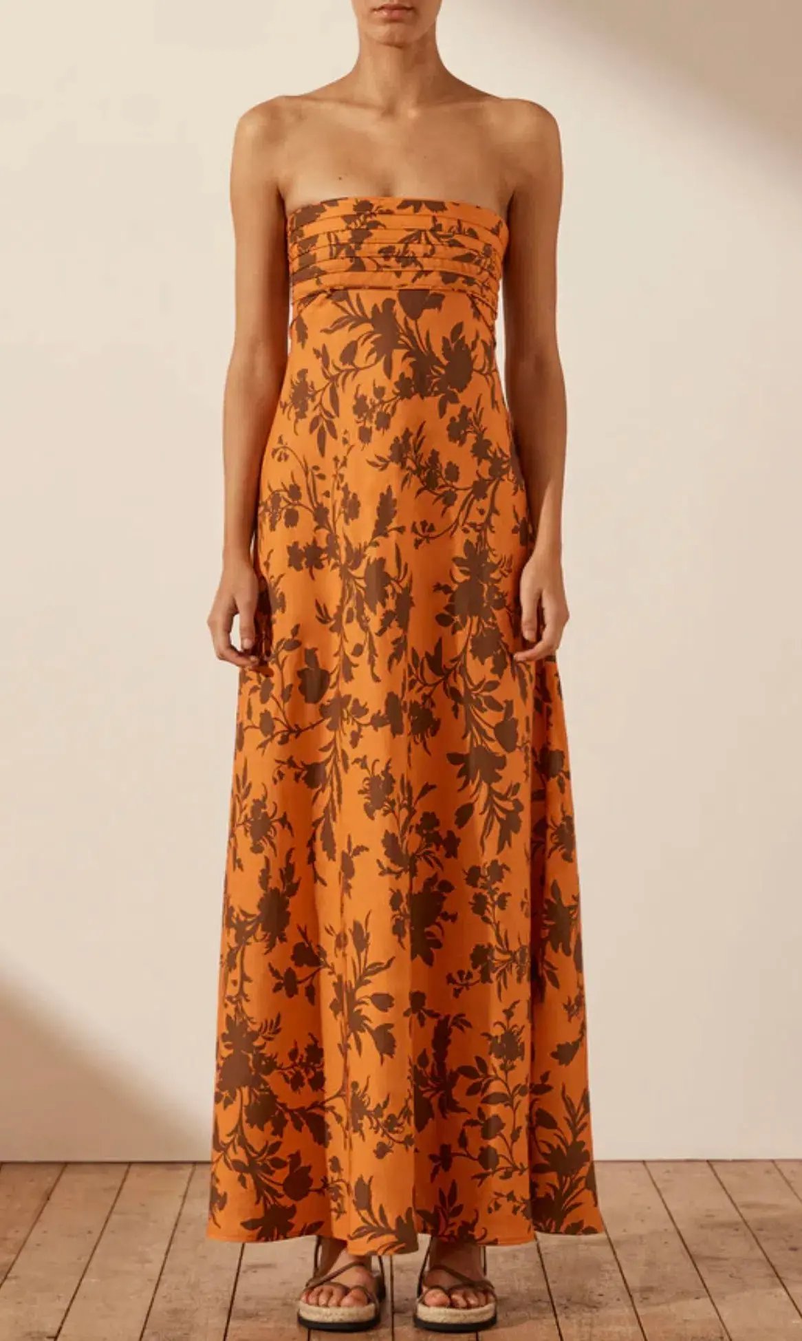 Shona Joy Uli Linen Corded Strapless Maxi Dress Orange Size AU 12 photo 2
