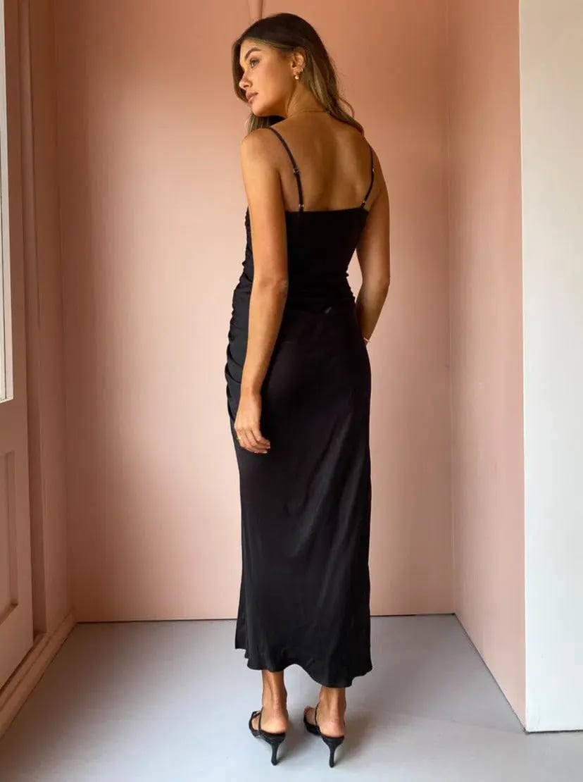 Shona Joy Thalia Bias Ruched Midi Dress Black Size 8 photo 6