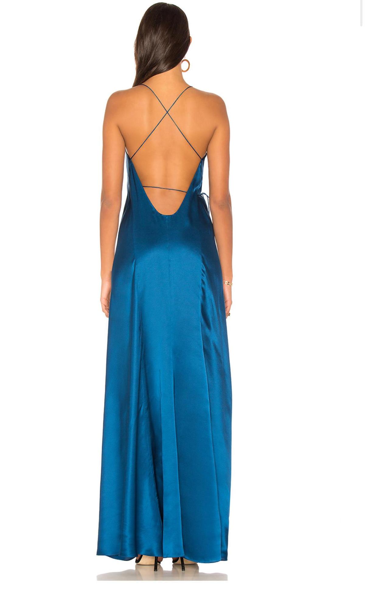 Michelle Mason Silk Satin Wrap Gown - Marine photo 5