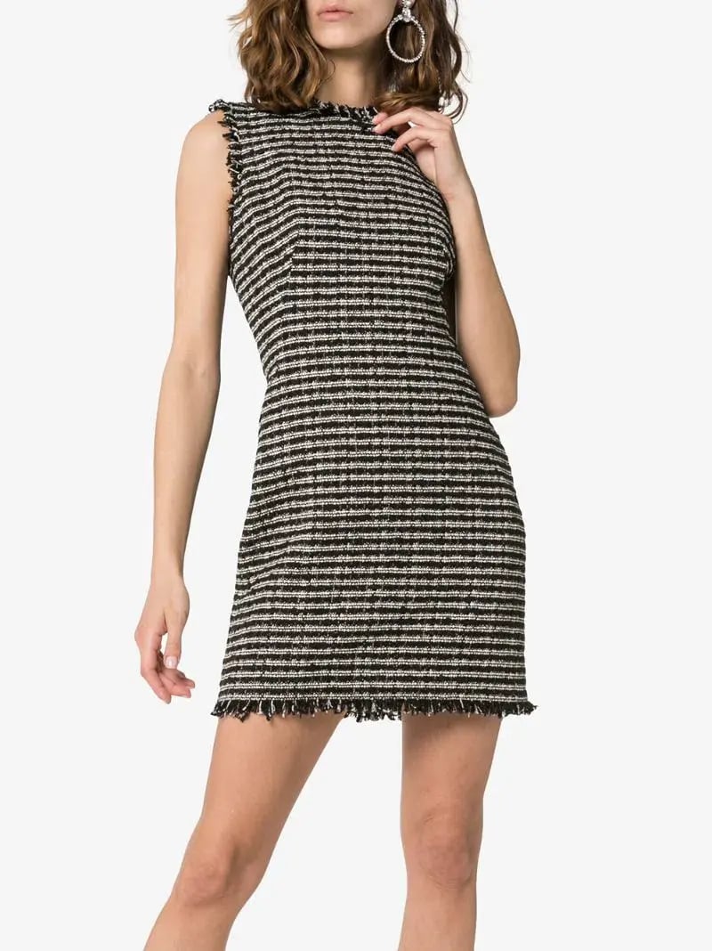 Alexander McQueen Sleeveless Frayed Edge Tweed Mini Dress Black Size 10 photo 2