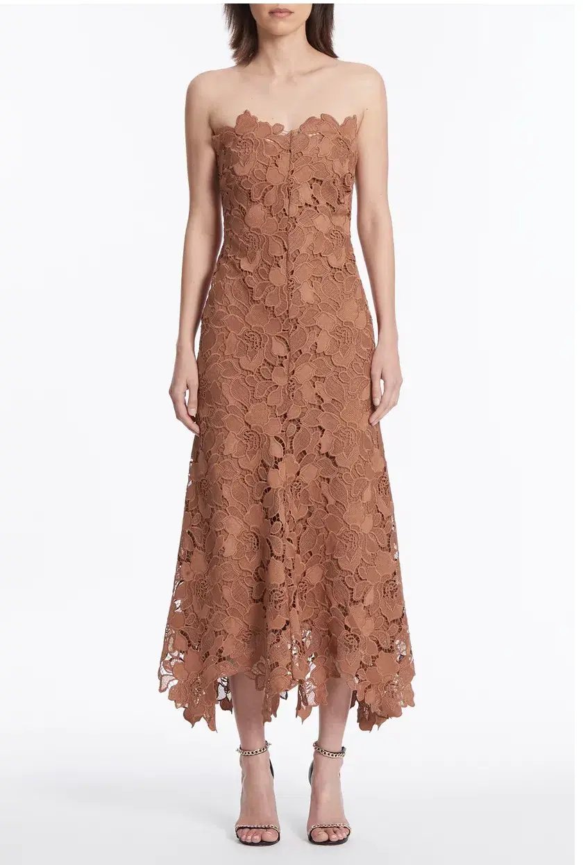 Carla Zampatti Rosewood Floral Lace Strapless Gown Brown Size 4 photo 2