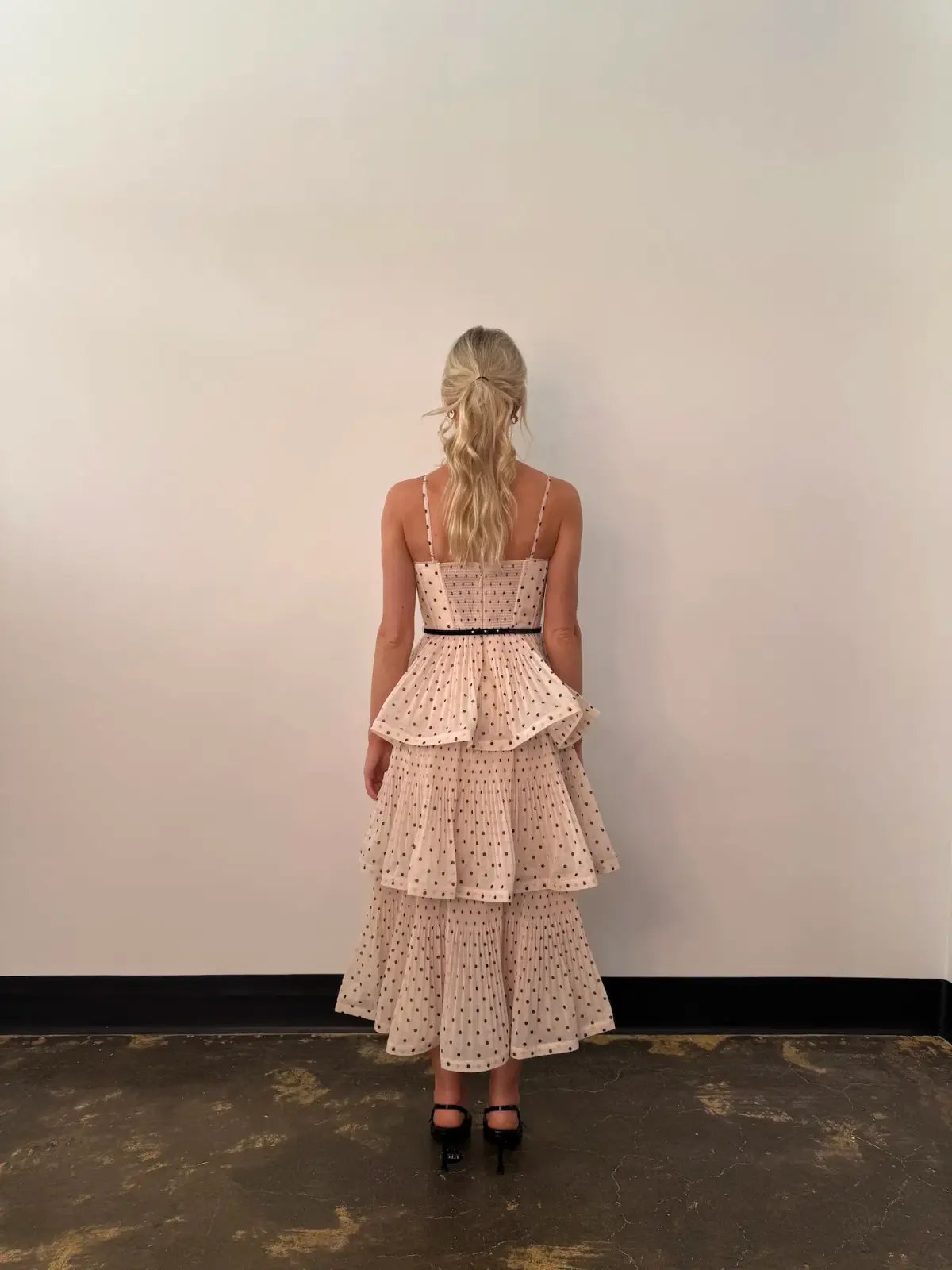Zimmermann Pleated Tiered Midi Dress in Cream Black Polka Dot Size 1/AU10 photo 3