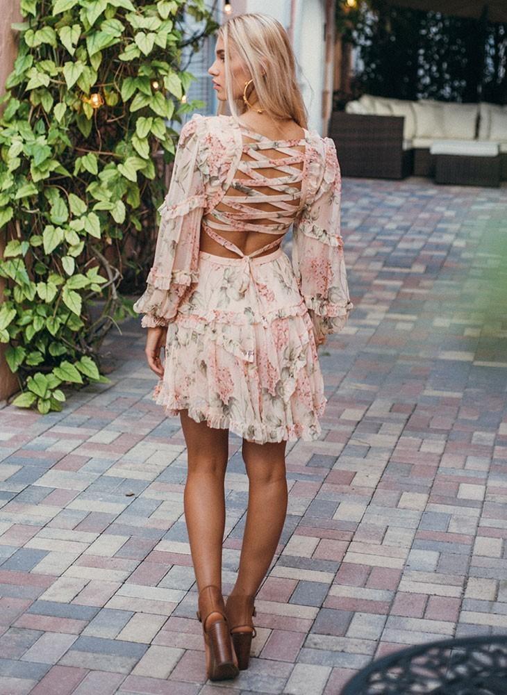 Zimmermann Prima Floating Cut Out Mini Dress Peach Floral Size 8 photo 4