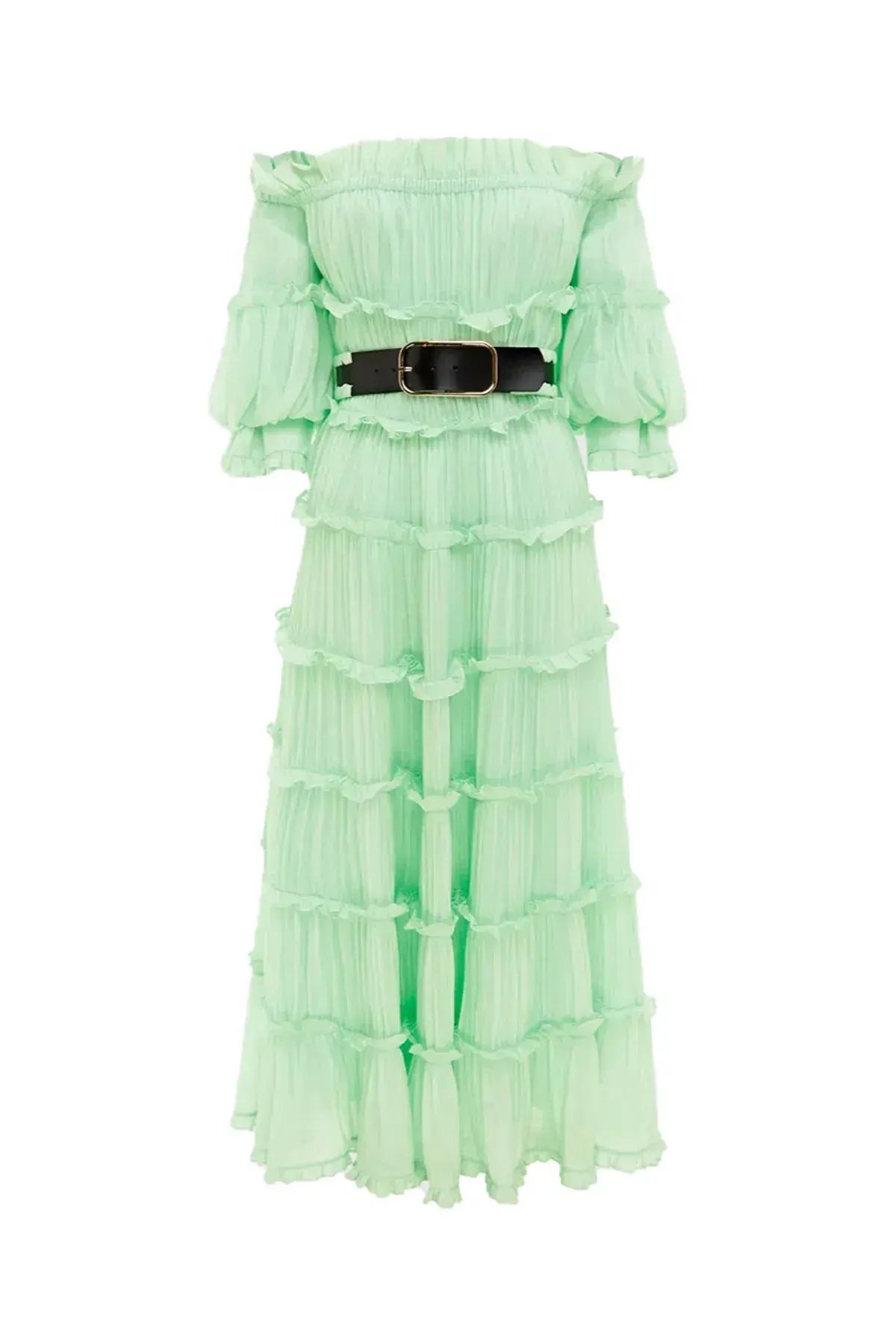 Leo Lin Rue Off Shoulder Tiered Dress Mint Size 12 photo 3
