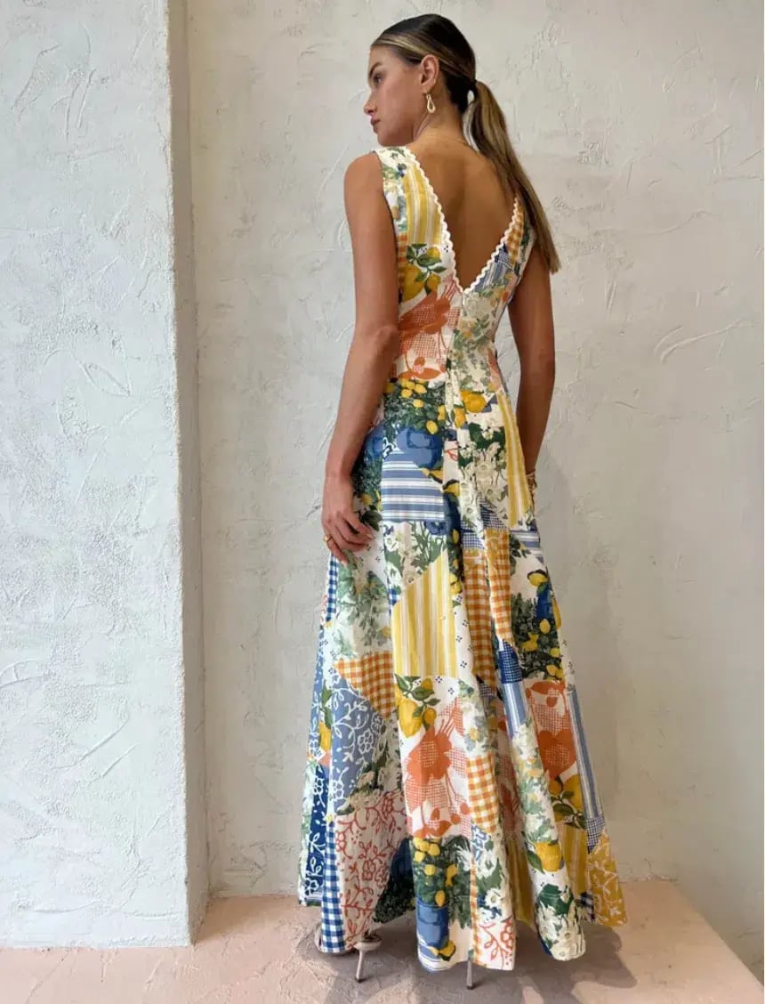 By Nicola Wavy Maxi Dress in Lemon Patchwork Size 10 photo 3