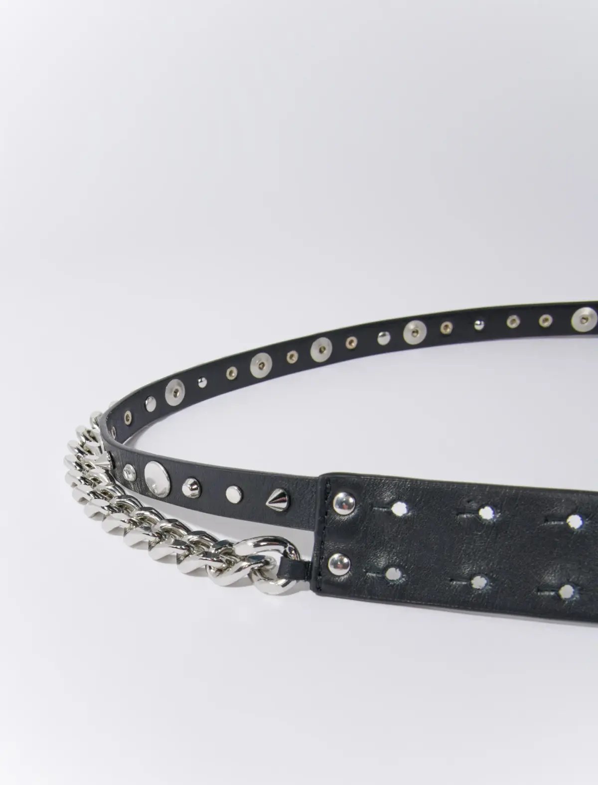 Maje Double Leather and Chain Belt in Black Size 2 /AU 10 photo 2