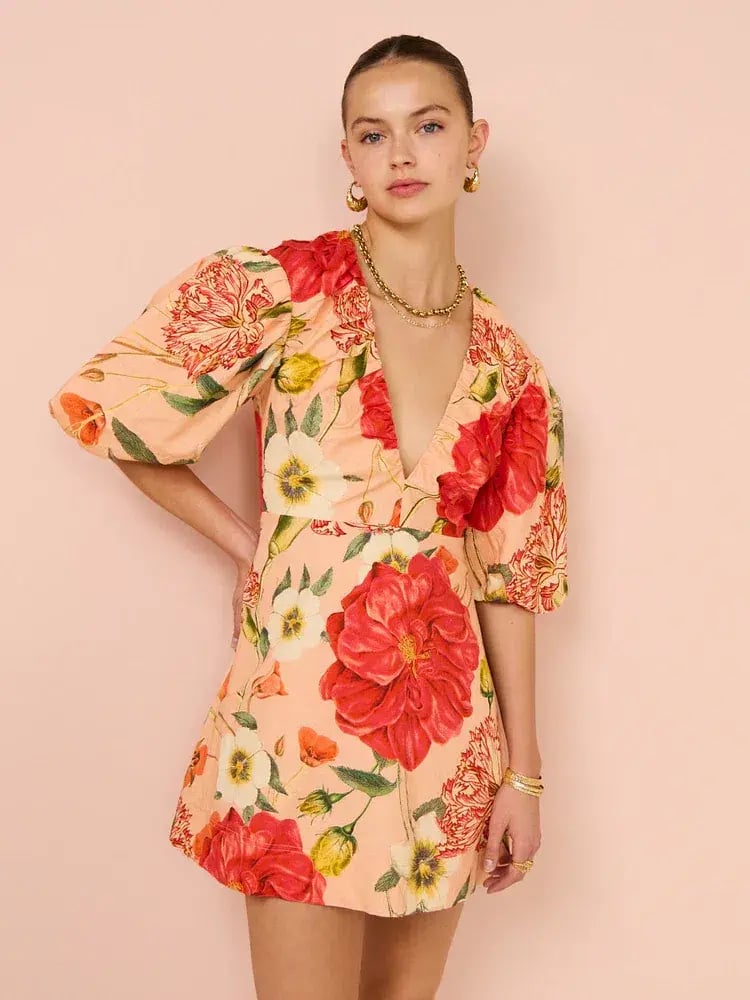 By Nicola Bolero Gathered Neckline Mini Dress In Raspberry Punch Floral Size 8 photo 8