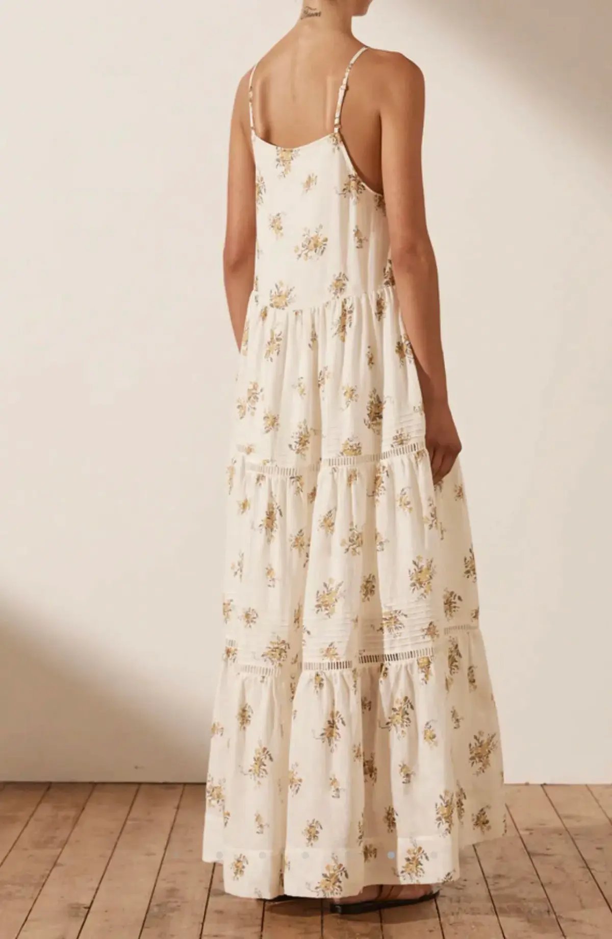 Shona Joy Lila Linen Pin Tuck Sleeveless Maxi Dress Floral Size 10 photo 3