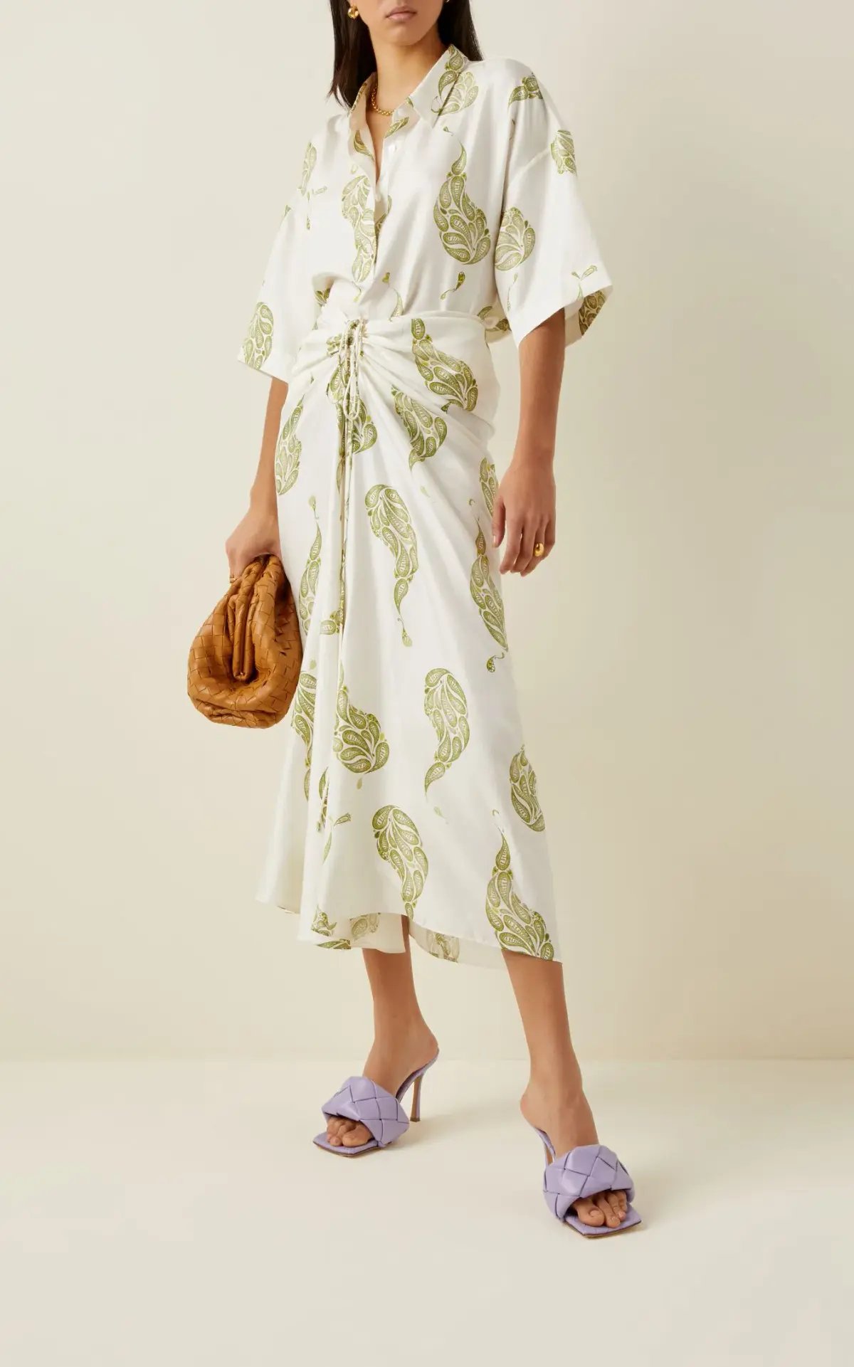 Christopher Esber Ruched Paisley Silk Maxi Skirt in Green Size 8 photo 4