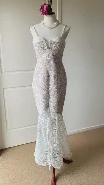 Sheike Lunar Lace Maxi Dress Ivory Size 14 photo 4