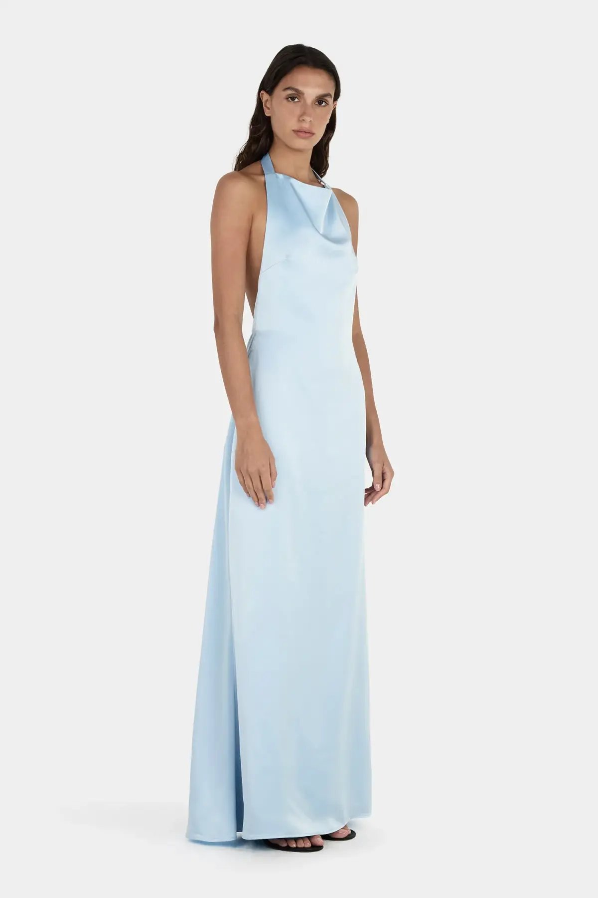 Hansen And Gretel Petra Satin Backless Gown Sky Blue Size 10 photo 3