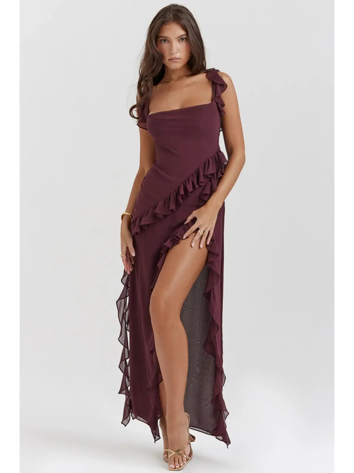 House Of Cb Ariela Ruffle Maxi Dress Mulberry Size S / AU 8 photo 2