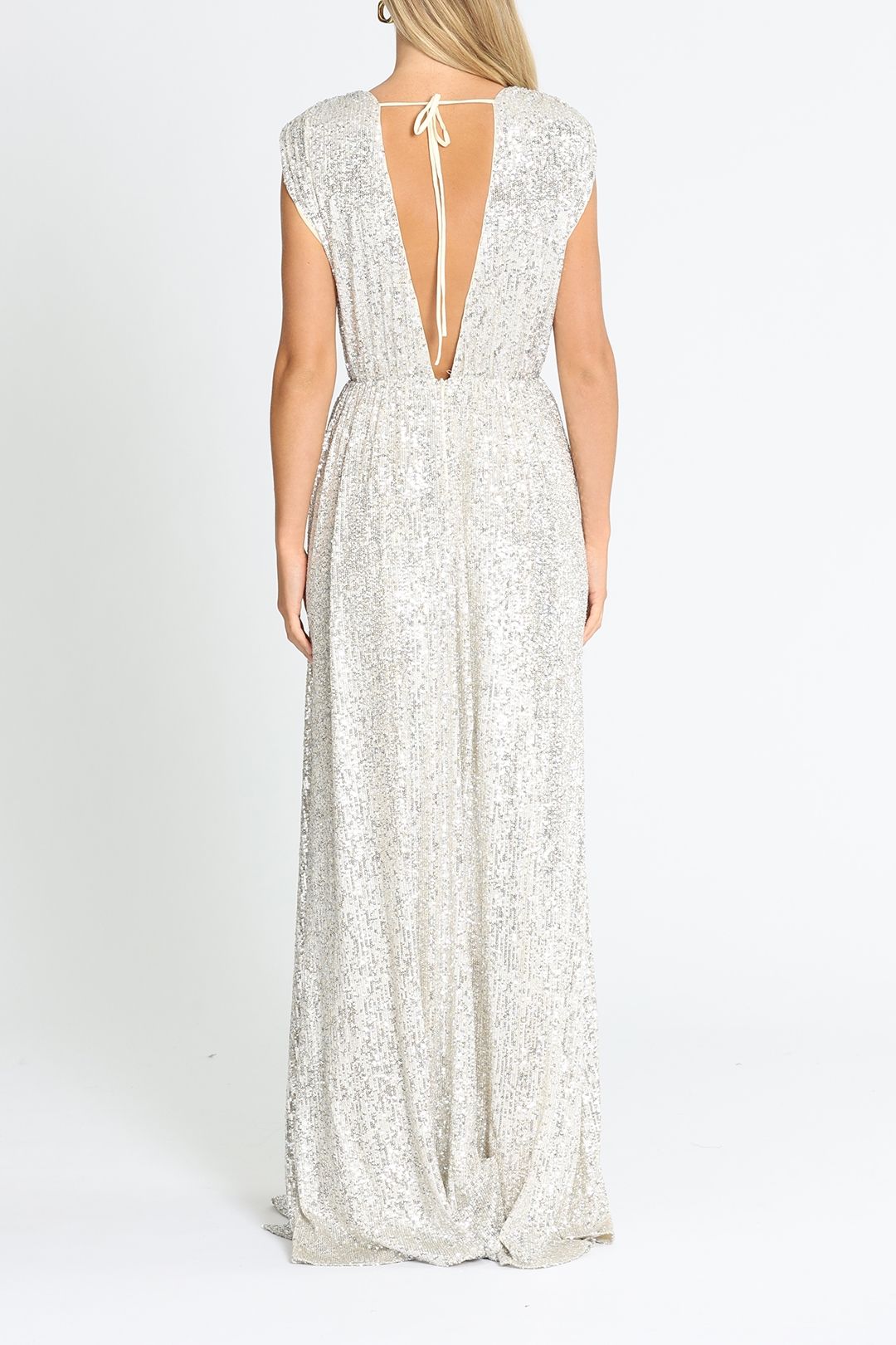 Wrap Style V Neck Sequin Gown - Silver photo 3