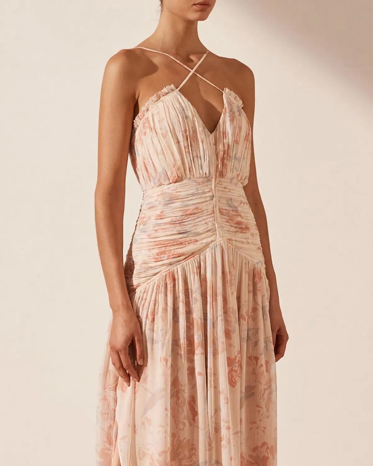 Shona Joy Faye Cross Front Midi Dress Blush & Multi Size 12 photo 2
