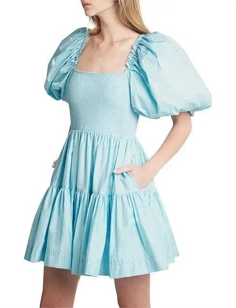 Aje Casa Puff Sleeve Mini Knit Dress Ice Blue Size 6 photo 2