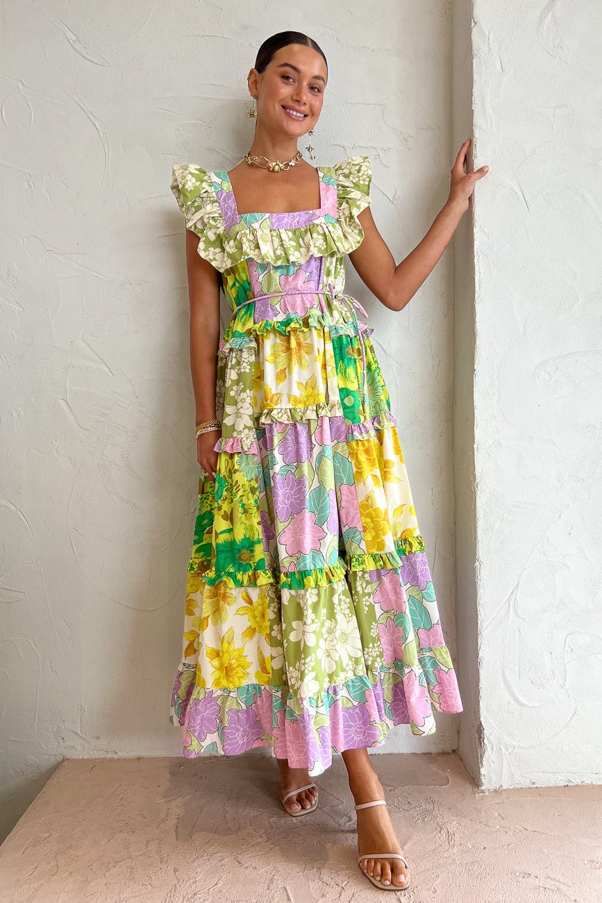 ALÉMAIS ELORA TIERED PATCHWORK MIDI DRESS - MULTI photo 6
