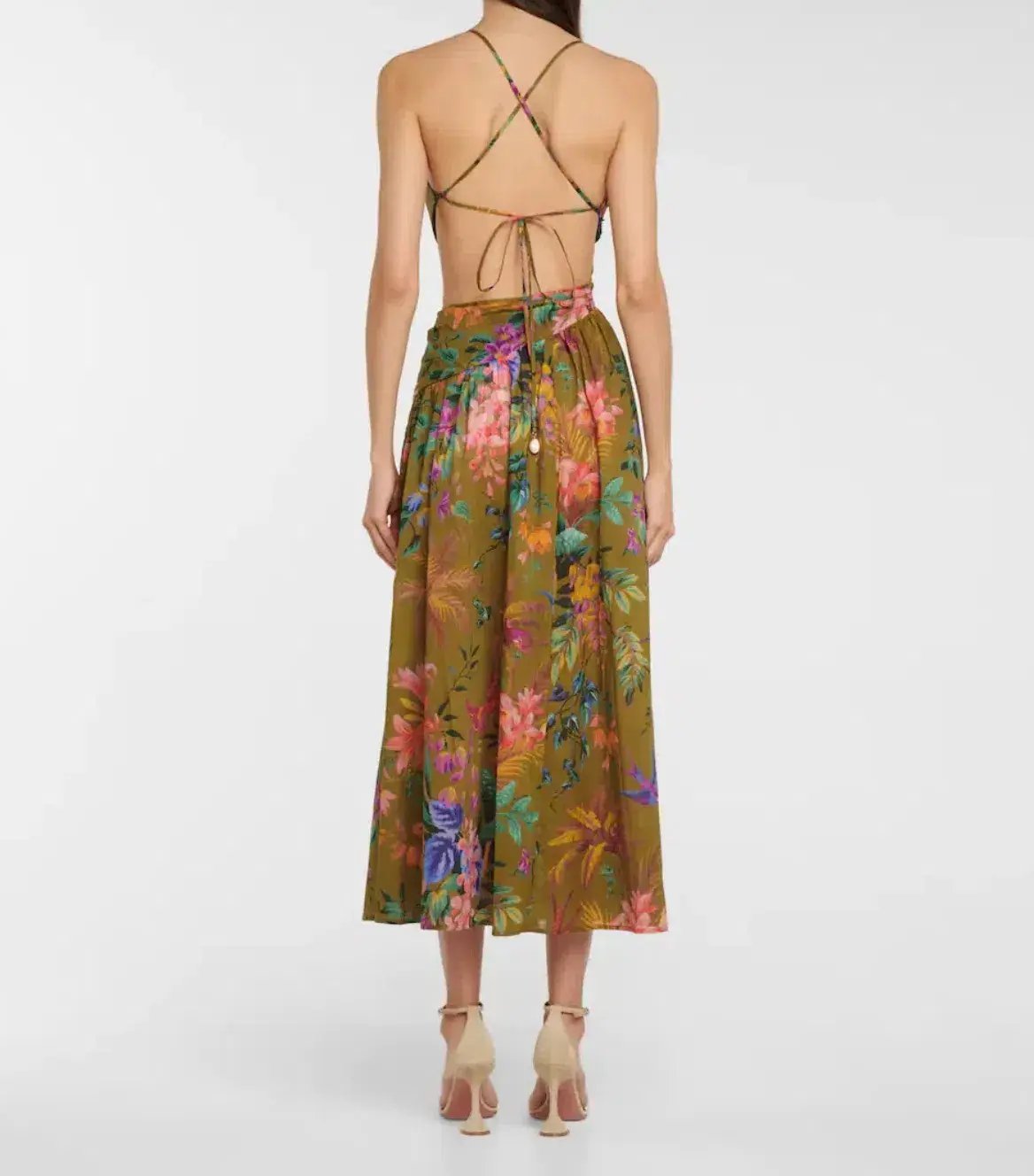 Zimmermann Tropicana Asymmetric Midi Dress Khaki Floral Size 2 / AU 12 photo 2
