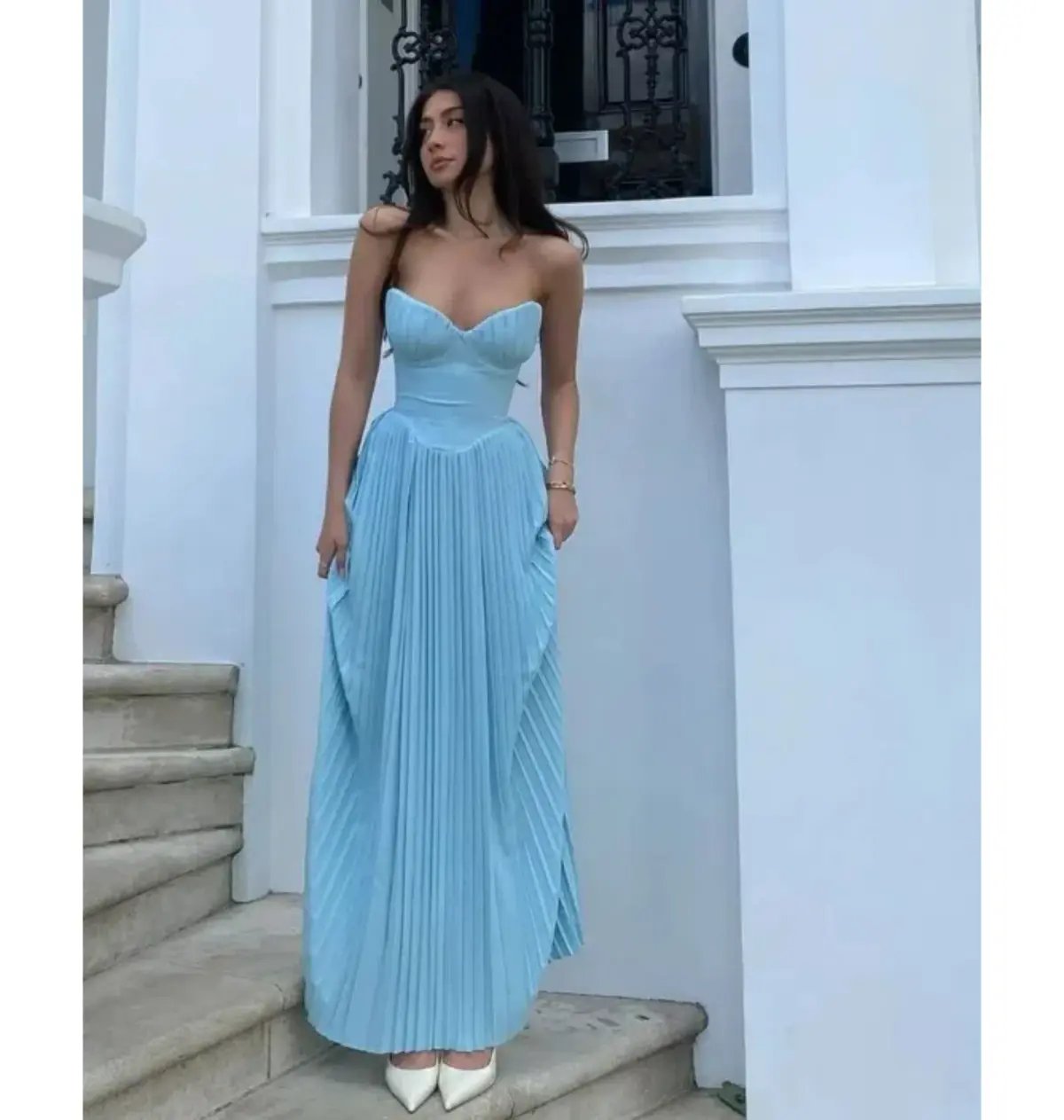 House Of CB Marcella Pleated Maxi Dress Ocean Blue Size AU 6 photo 4