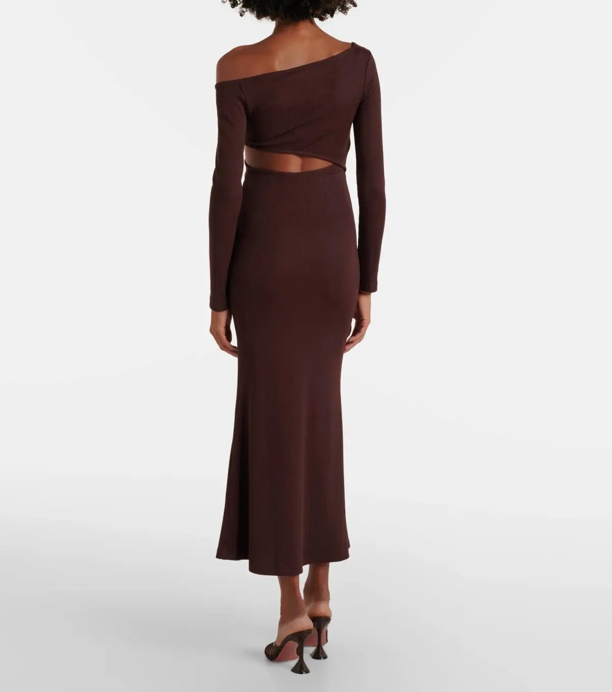 Christopher Esber Spiral Crystal Ribbed-Knit Midi Dress Mahogany Size 10 photo 3