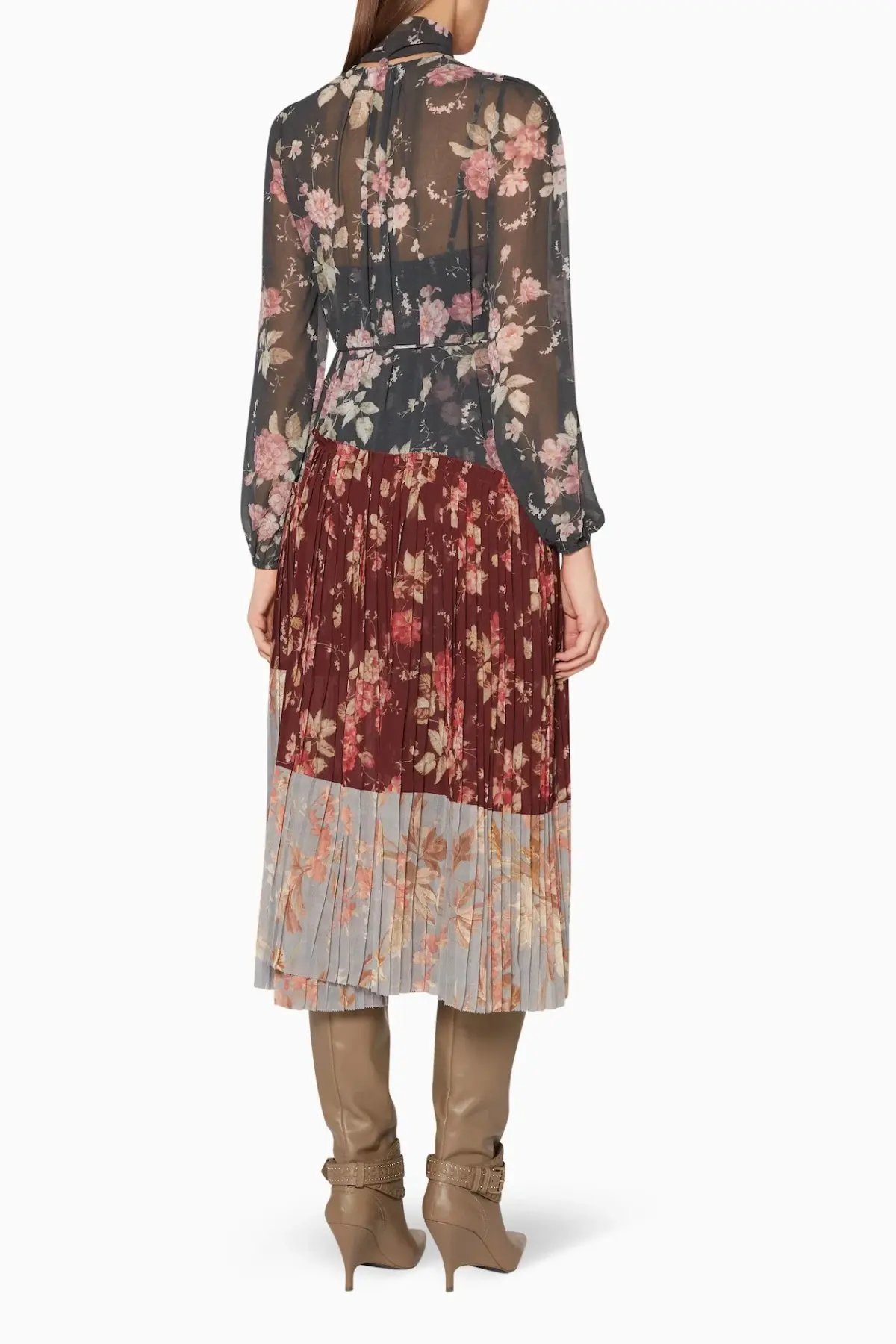 Zimmermann Unbridled Pleated Midi Dress Spliced Floral Print Size 1 / AU 10 photo 2