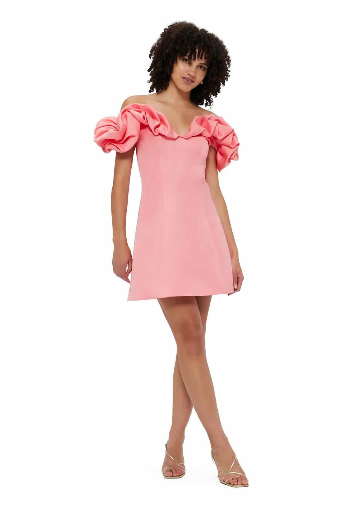 LEO LIN BELLA OFF SHOULDER FRILL MINI DRESS - STRAWBERRY PINK photo 4