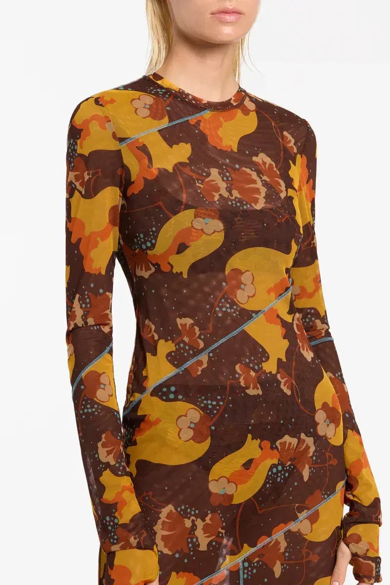 Sir the Label Jacques Mesh Panelled Midi Dress Brown Floral Size 1/ AU 8 photo 4