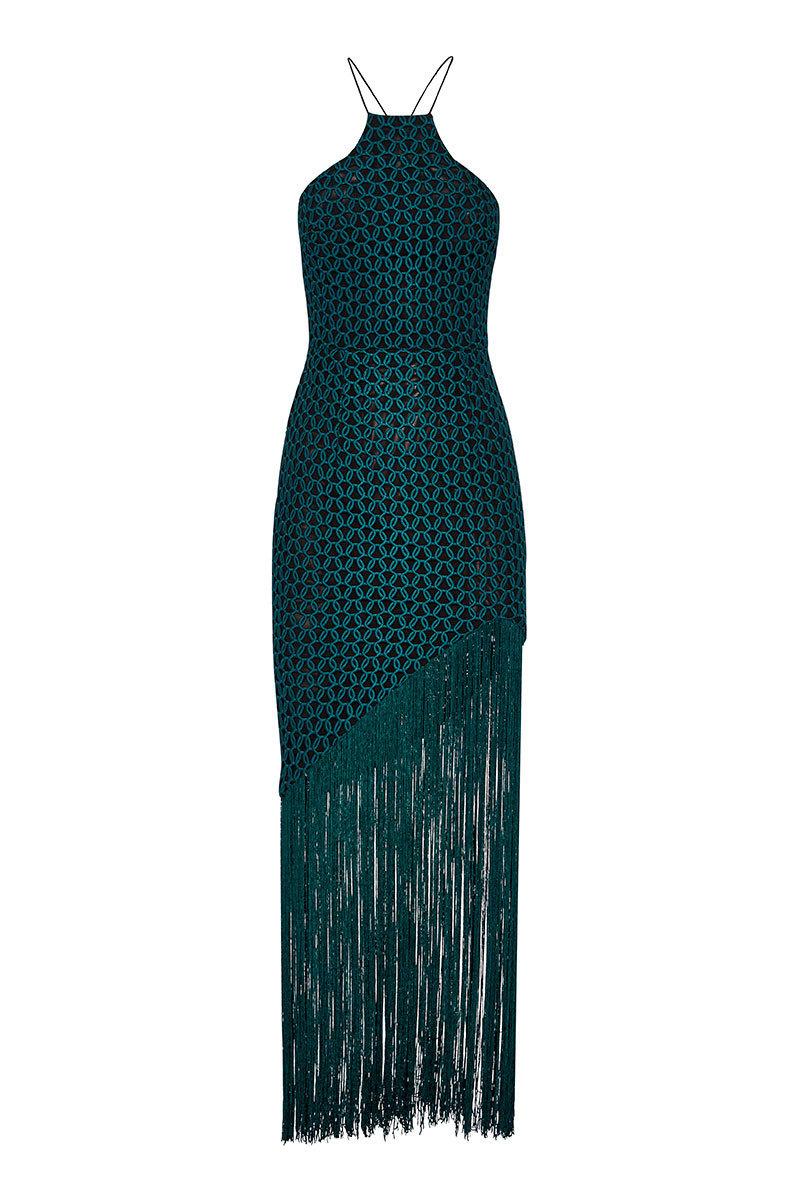 Sheike Memphis Fringe Dress Green Size 6 photo 2