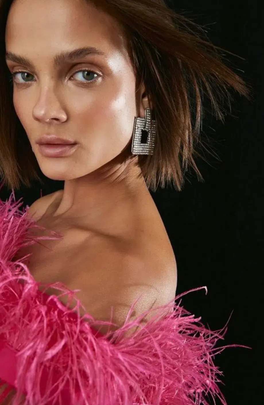 Karen Millen Compact Stretch Feather Bardot Mini Dress Pink Size 10 photo 4