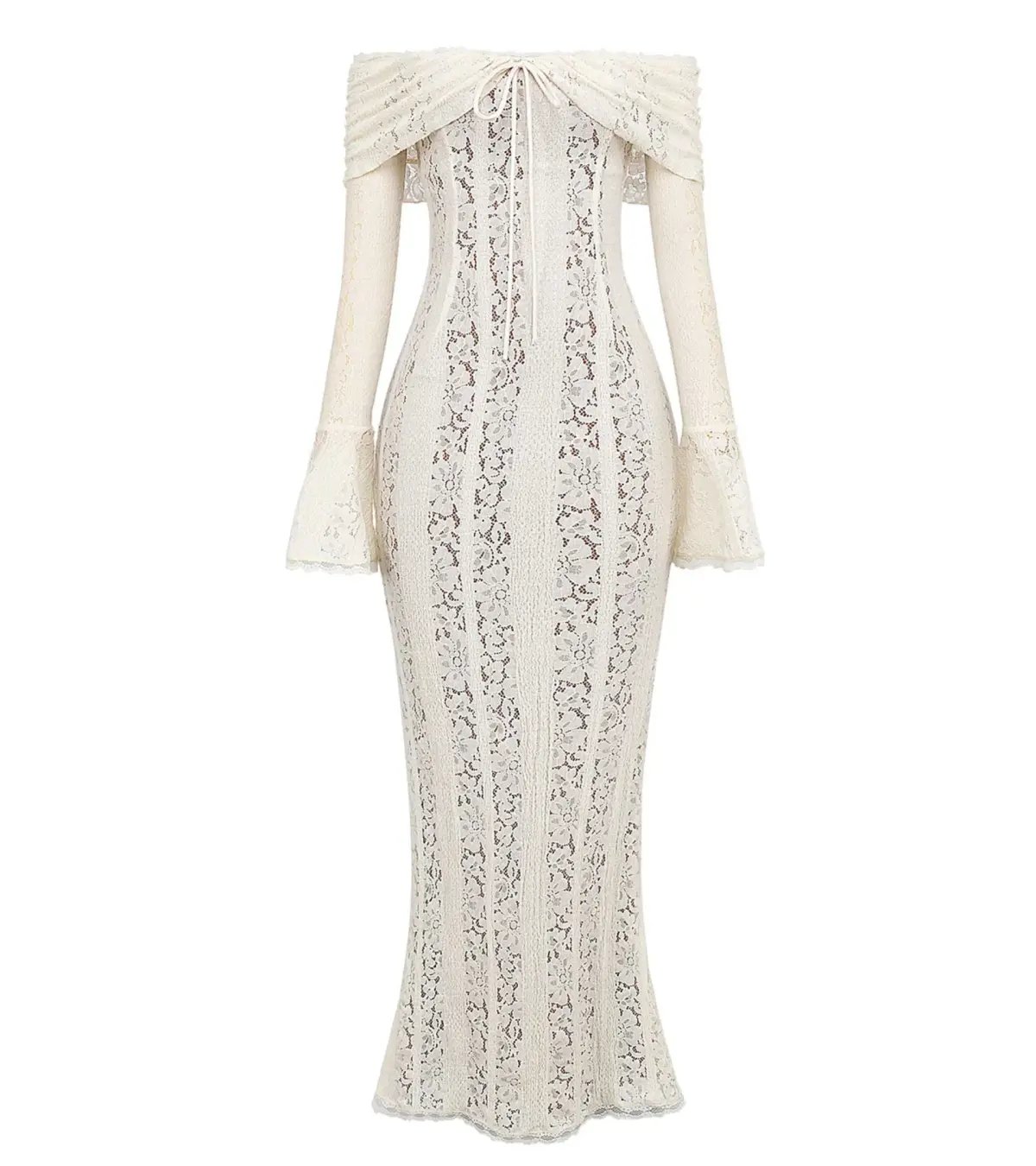 House of CB Belle Vintage Cream Floral Lace Off Shoulder Maxi Dress - Size L / AU 8-10 photo 3
