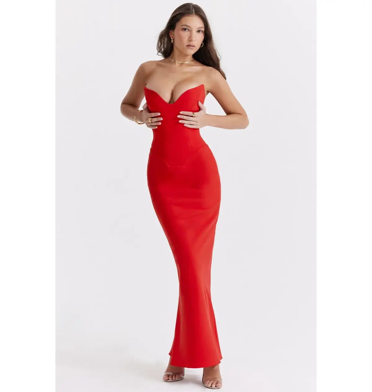 House of CB Tamara Strapless Maxi Dress Cherry Red Size M / AU 10 photo 2