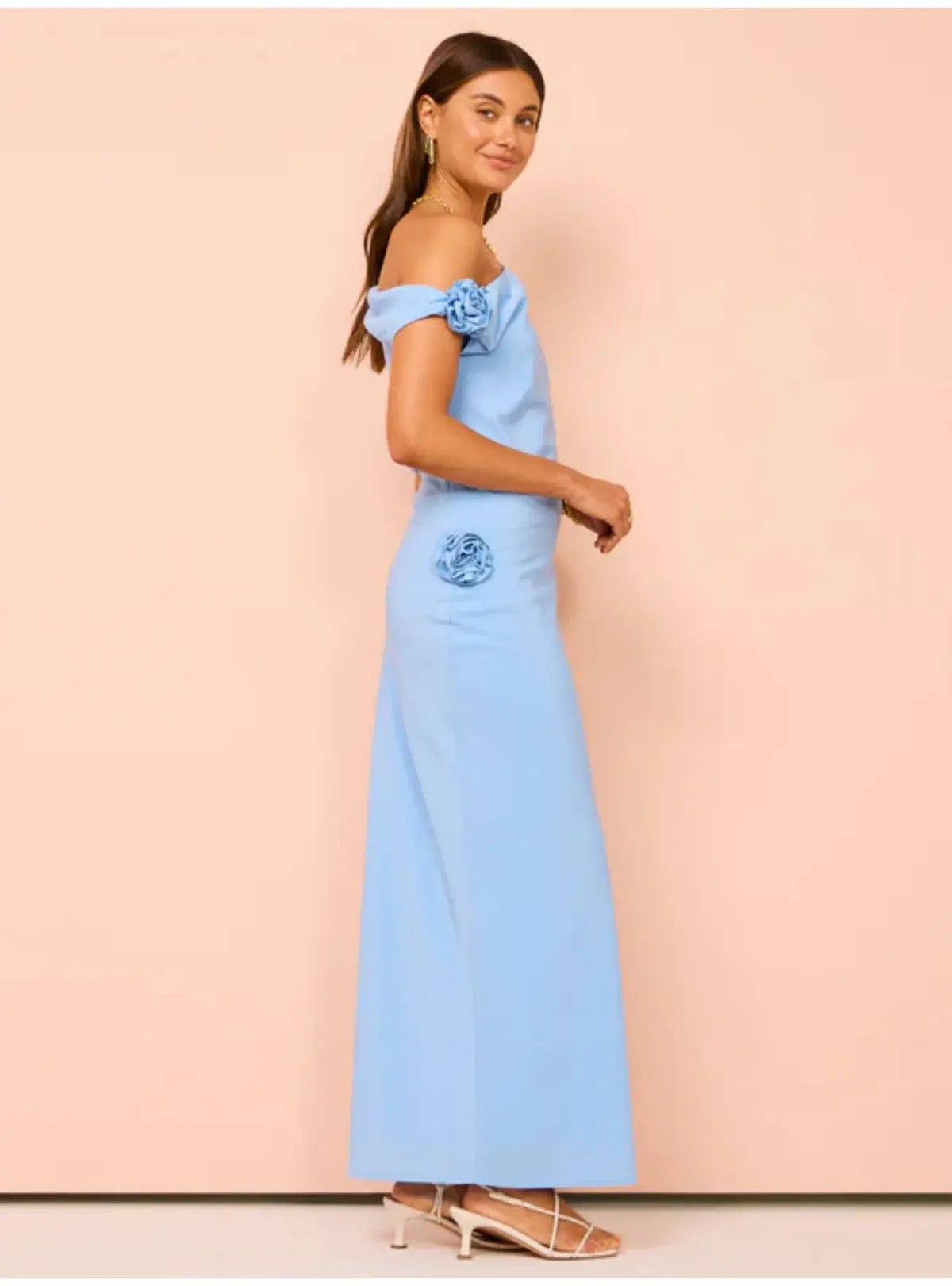 Issy Off Shoulder Flower Maxi Dress In Blue Size AU 12 photo 3