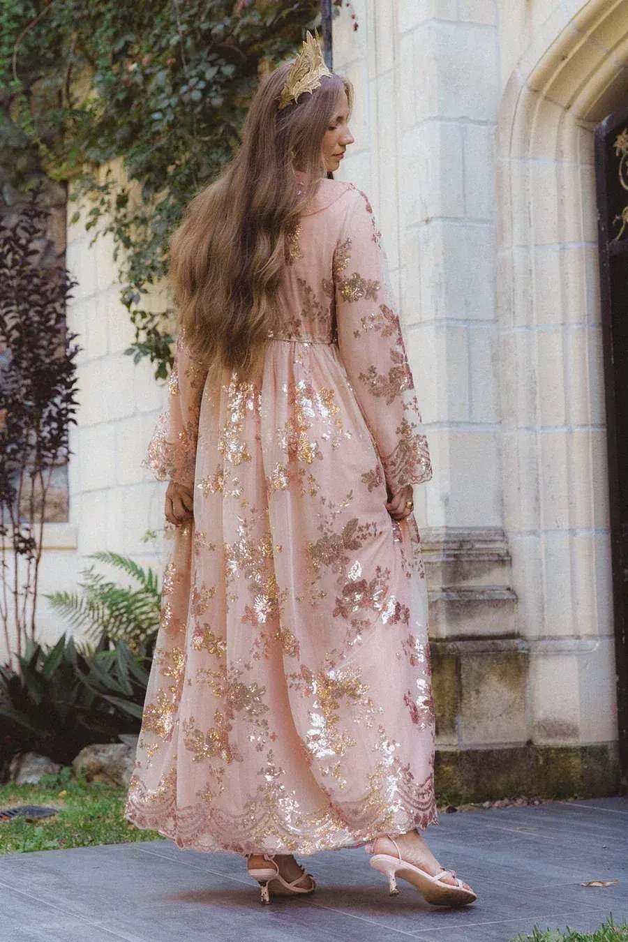 Coven & Co Maternity Melody Sequin Duster Gown Rose Gold Size 12 photo 5