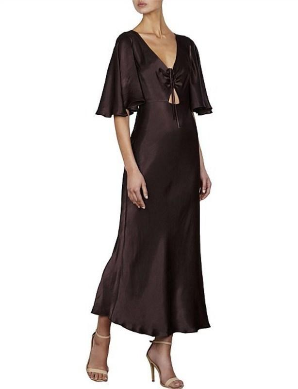 Shona Joy Wright Flutter Sleeve Bias Midi Dress Espresso Size 8 photo 2
