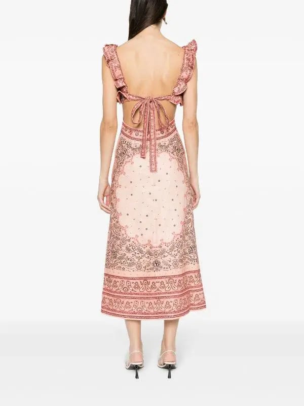 Zimmermann Matchmaker Frilled Midi Dress in Pink Bandana Size 2 / AU 12 photo 3