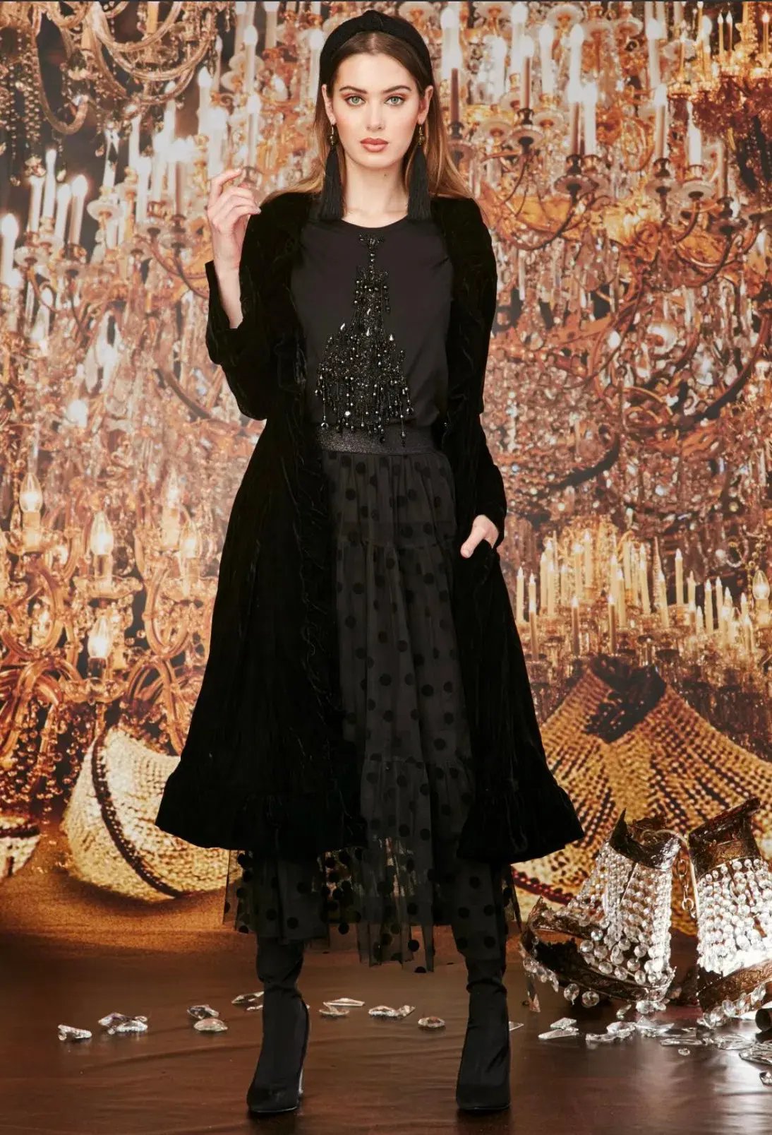 Trelise Cooper Tiers In The Stars Skirt Black Tulle Polka Dots Size L photo 3
