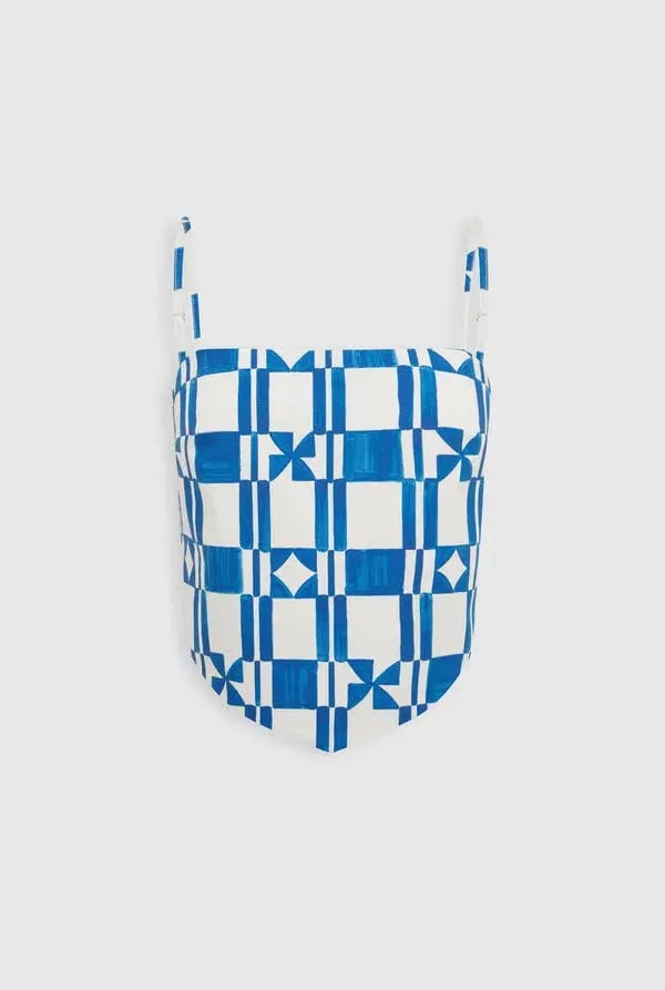 Venroy Printed Poplin Top and Pant Set  in Blue/Off White Geometric Size XS/Au 6 photo 3