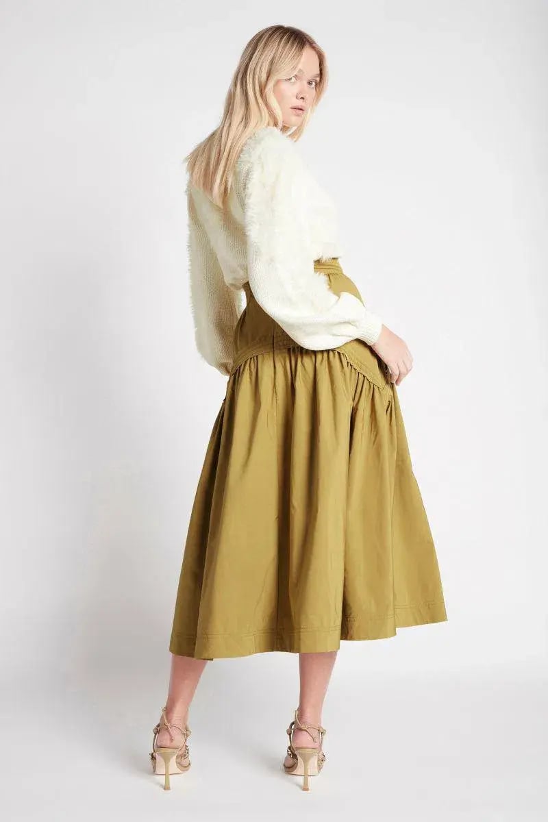 Aje Cosmos Drawstring Midi Skirt Olive Green Size 8 photo 2