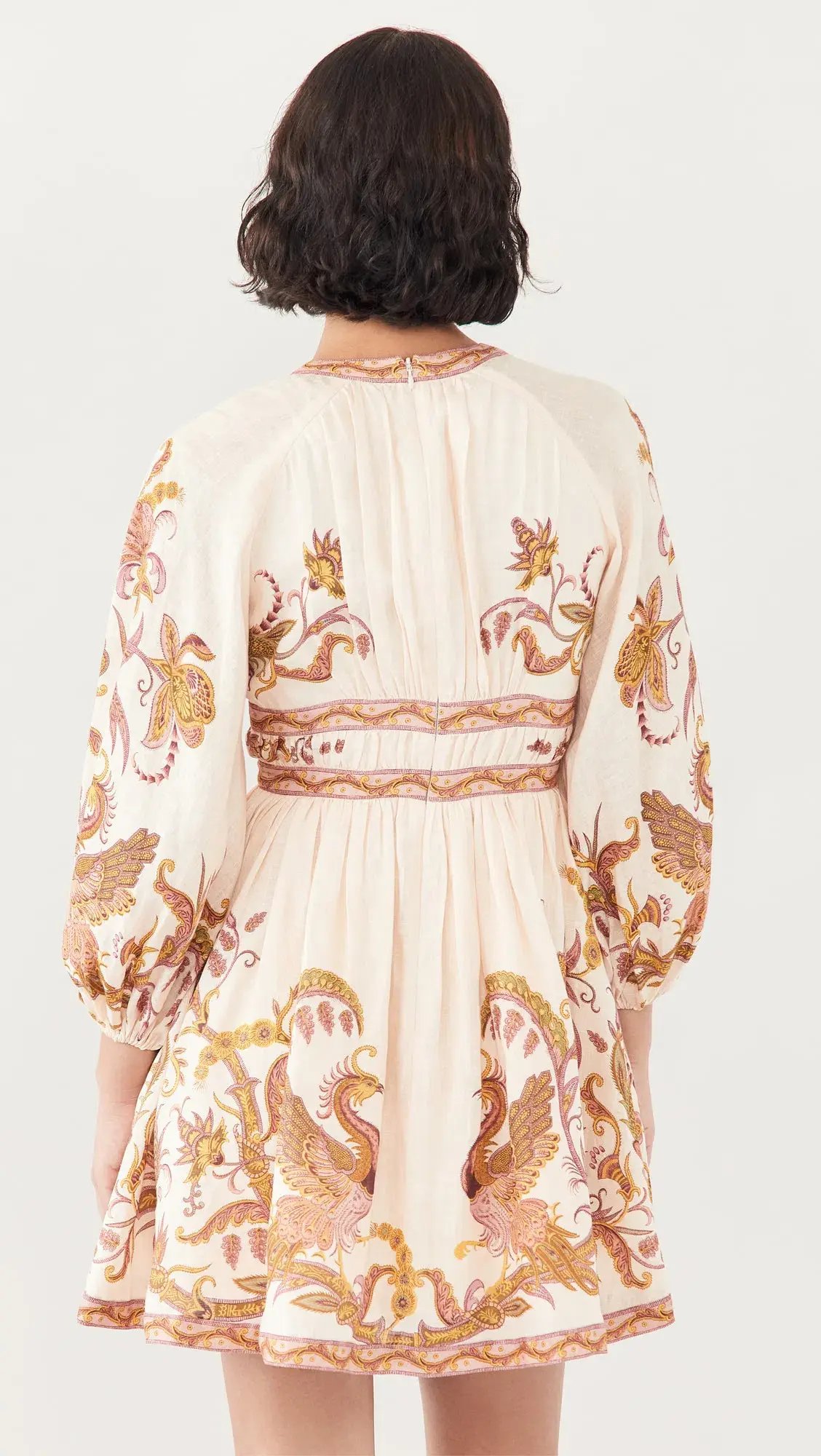 Zimmermann Cassia Plunge Bow Mini Dress Cream Bird Floral Size 6 photo 2