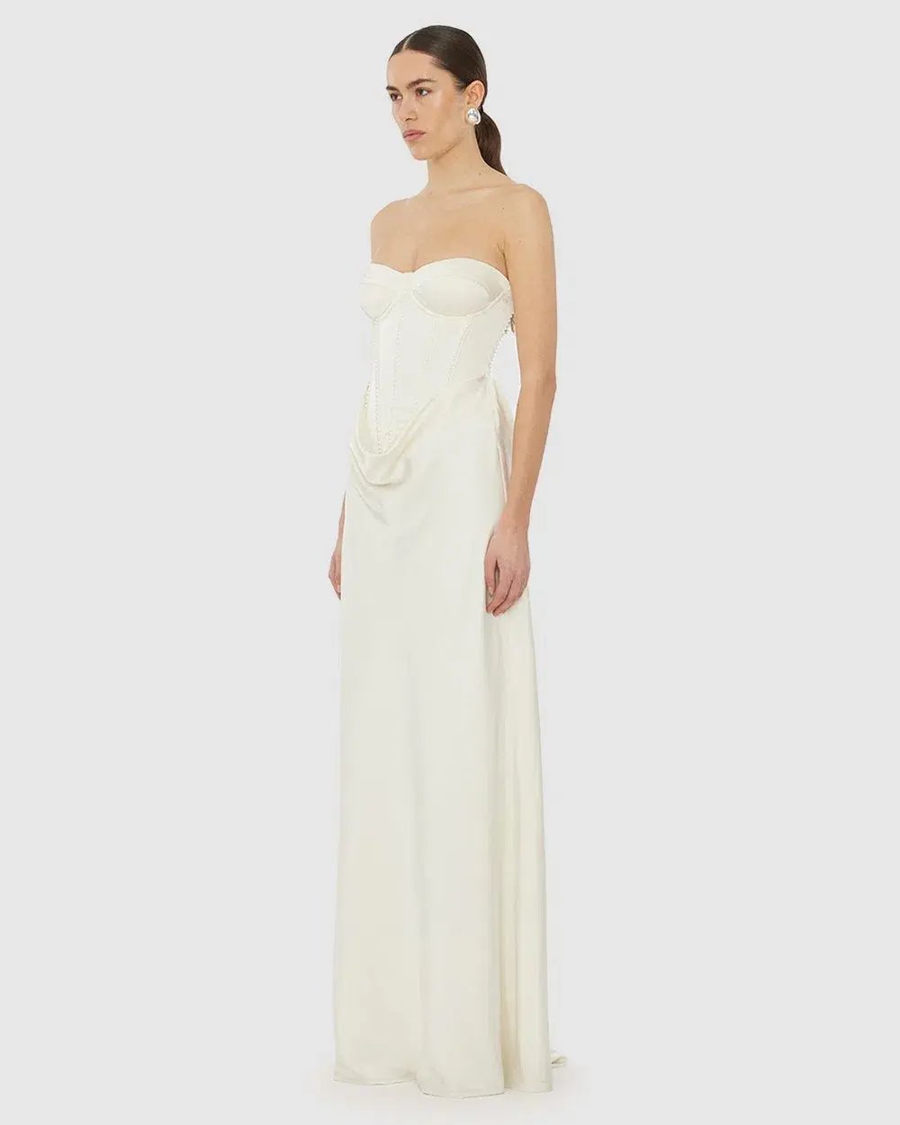 Rotate by Birger Christensen Satin Pearl Corset Dress in White Size 34 / AU 6 photo 8