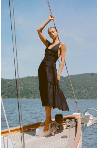 NICOLETTE LINEN TIERED MIDI DRESS - BLACK photo 2