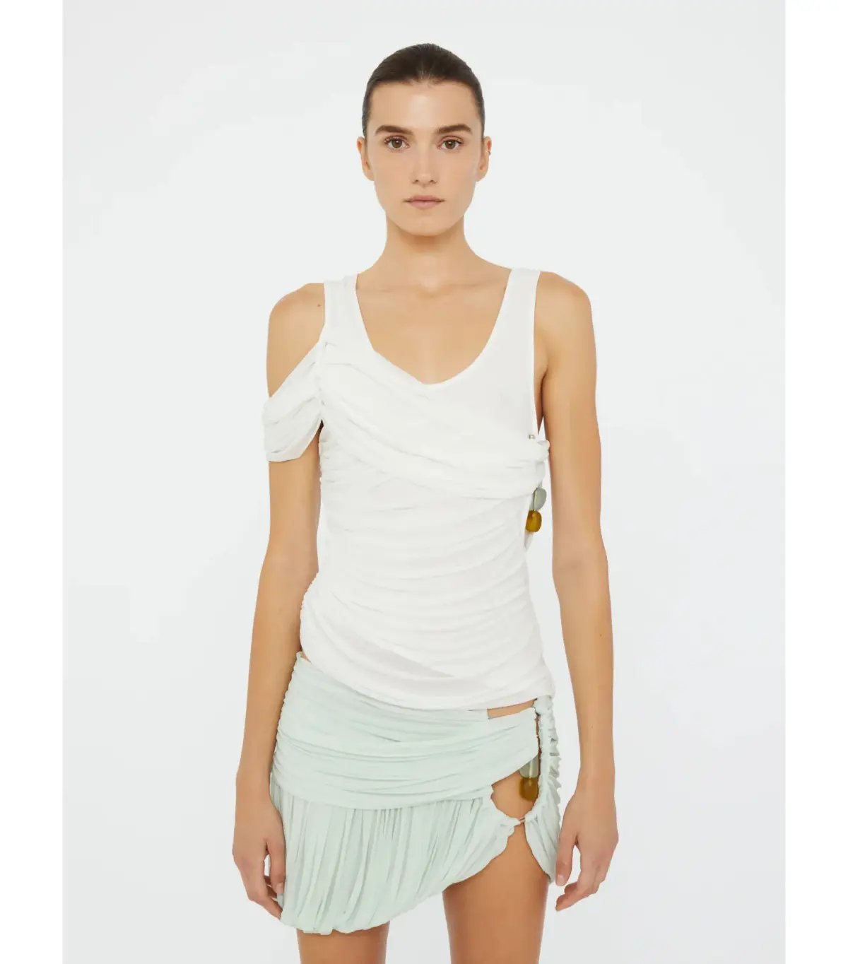 Christopher Esber Beach Glass Shawl Jersey Tank White and Bubble Mini Skirt Mint Size AU 10 photo 3